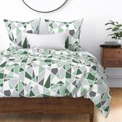 Large Geometric Design in Greens and Gray