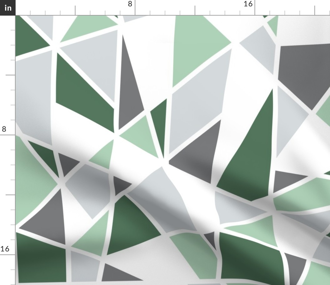 Large Geometric Design in Greens and Gray