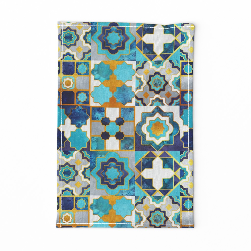 Normal scale // Spanish tiles inspiration // turquoise blue golden lines