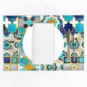 Normal scale // Spanish tiles inspiration // turquoise blue golden lines