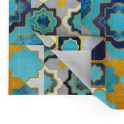 Normal scale // Spanish tiles inspiration // turquoise blue golden lines