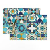 Normal scale // Spanish tiles inspiration // turquoise blue golden lines