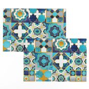 Normal scale // Spanish tiles inspiration // turquoise blue golden lines