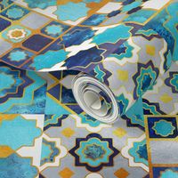 Normal scale // Spanish tiles inspiration // turquoise blue golden lines