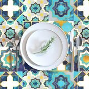 Normal scale // Spanish tiles inspiration // turquoise blue golden lines