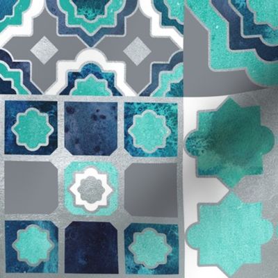 Normal scale // Spanish tiles inspiration // turquoise green silver lines