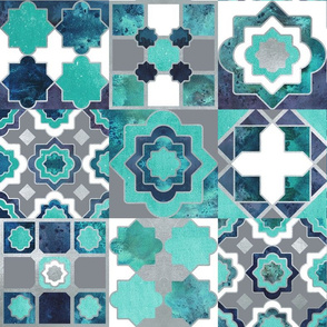 Normal scale // Spanish tiles inspiration // turquoise green silver lines