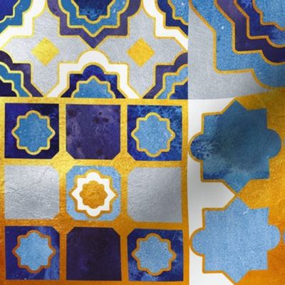 Normal scale // Spanish tiles inspiration // indigo blue golden lines