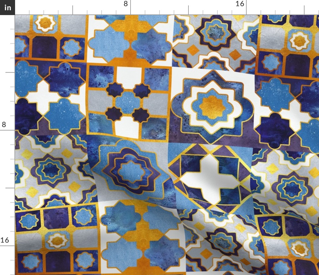 Normal scale // Spanish tiles inspiration // indigo blue golden lines