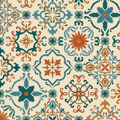 Traditional Spanish Tiles Fabric, Spanish Mosaic Tile
