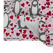 otter love pun for Valentine's Day, large scale, pink red maroon berry gray white