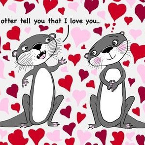 otter love pun for Valentine's Day, large scale, pink red maroon berry gray white