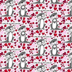 otter love pun for Valentine's Day, small scale, pink red maroon berry gray white