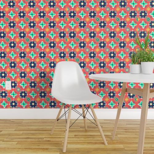 Mosaic Geometric Spanish Tile Coral N Spoonflower