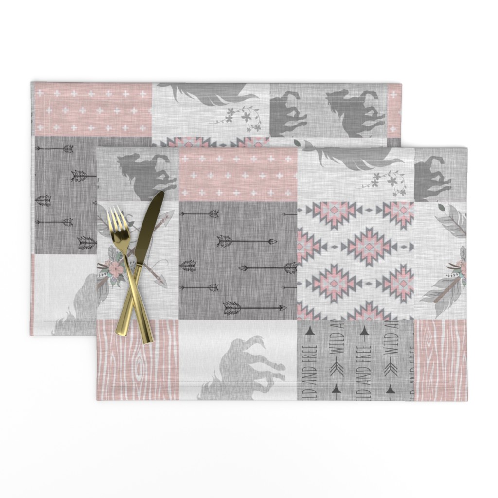 BoHo Horse Quilt - pink and grey - ROTATED