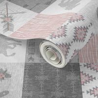 BoHo Horse Quilt - pink and grey - ROTATED