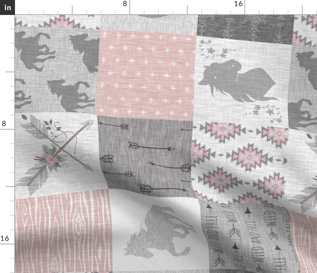 BoHo Horse Quilt - pink and grey - ROTATED