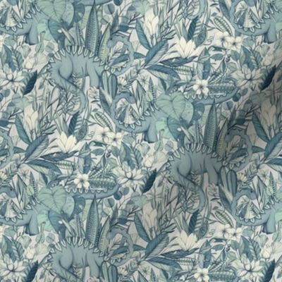 Small scale Improbable Botanical with Dinosaurs - blue grey