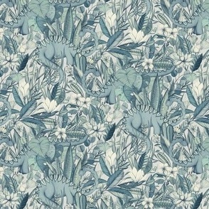 Small scale Improbable Botanical with Dinosaurs - blue grey