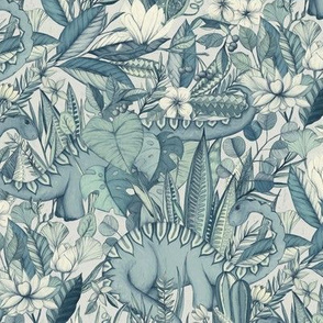 Medium scale Improbable Botanical with Dinosaurs - blue grey