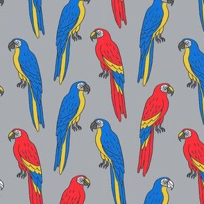 macaw // tropical jungle bird parrot animal fabric grey