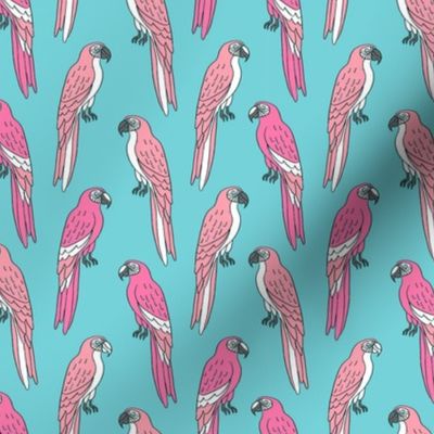 macaw // tropical jungle bird parrot animal fabric blue pink