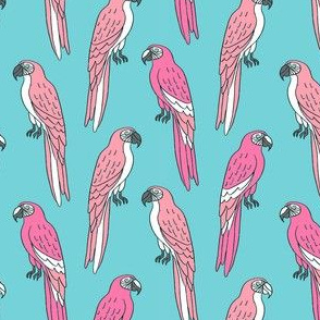 macaw // tropical jungle bird parrot animal fabric blue pink