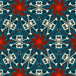 ★ SKULLS & STARS ★ Blue, Red, White - Small Scale / Collection : Pirates Tessellations - Skull and Crossbones Prints