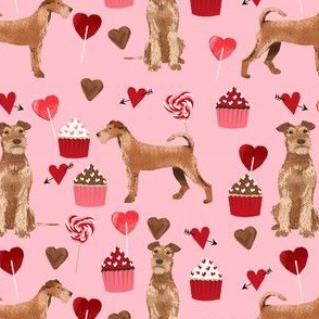 irish terrier valentines day love cupcakes hearts valentines day dog fabric  terrier valentines pink