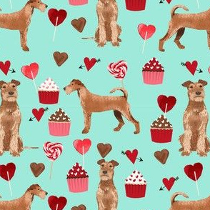 irish terrier valentines day love cupcakes hearts valentines day dog fabric  terrier valentines mint