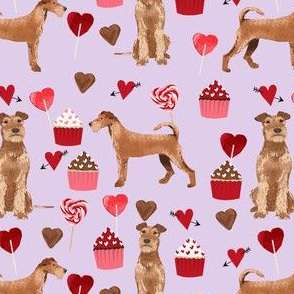 irish terrier valentines day love cupcakes hearts valentines day dog fabric  terrier valentines purple