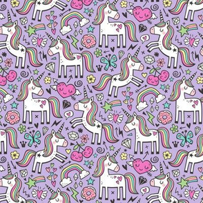 Unicorn & Pink Hearts Rainbow  Love Valentine Doodle on Purple Purpel 50%  Smaller