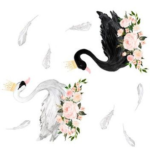 7" Black & White Swan with Feathers / 90 degrees