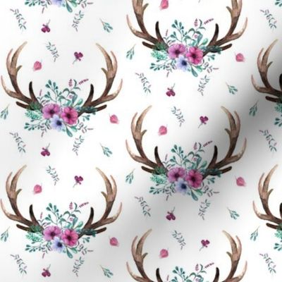 Antlers & Flowers - Purple + Teal Floral Deer Antler Baby Girl Nursery Bedding B