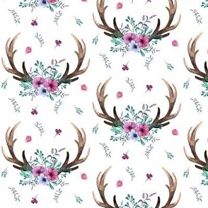 Antlers & Flowers - Purple + Teal Floral Deer Antler Baby Girl Nursery Bedding B