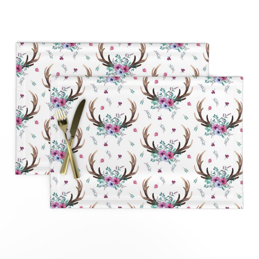 Antlers & Flowers - Purple + Teal Floral Deer Antler Baby Girl Nursery Crib Bedding A