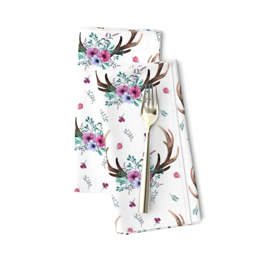 Antlers & Flowers - Purple + Teal Floral Deer Antler Baby Girl Nursery Crib Bedding A