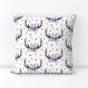 Antlers & Flowers - Purple + Teal Floral Deer Antler Baby Girl Nursery Crib Bedding A