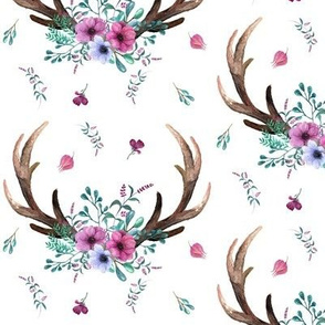 Antlers & Flowers - Purple + Teal Floral Deer Antler Baby Girl Nursery Crib Bedding A