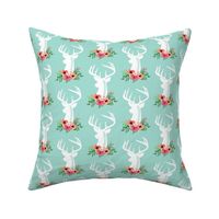 Deer + Flowers (mint) – Coral Peach Floral White Deer Woodland Baby Girl Nursery Bedding Crib Sheets Blanket