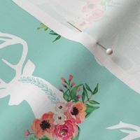 Deer + Flowers (mint) – Coral Peach Floral White Deer Woodland Baby Girl Nursery Bedding Crib Sheets Blanket