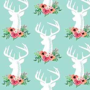 Deer + Flowers (mint) – Coral Peach Floral White Deer Woodland Baby Girl Nursery Bedding Crib Sheets Blanket