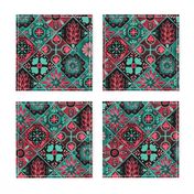 Watercolor Talavera Tiles- Pink and Green // spanish mexican ceramic diamond floral tile neon green mint emerald rose pink black fabric