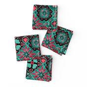 Watercolor Talavera Tiles- Pink and Green // spanish mexican ceramic diamond floral tile neon green mint emerald rose pink black fabric