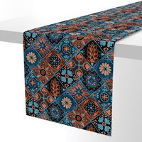 Watercolor Talavera Tiles- Blue and Orange // spanish mexican ceramic diamond floral tile neon blue orange black fabric