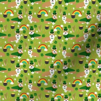 corgi leprechaun fabric - st pattys day corgis dog design - lime (small)