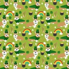 corgi leprechaun fabric - st pattys day corgis dog design - lime (small)