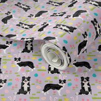 border collie spring fabric easter - mixed coats easter egg hunt, pastel, spring dogs - purple
