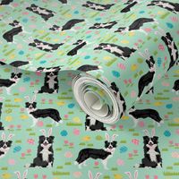 border collie spring fabric easter - mixed coats easter egg hunt, pastel, spring dogs - mint