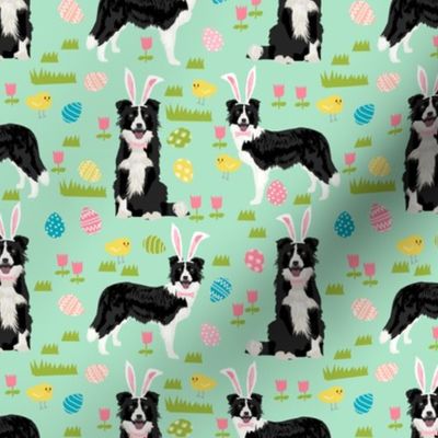 border collie spring fabric easter - mixed coats easter egg hunt, pastel, spring dogs - mint